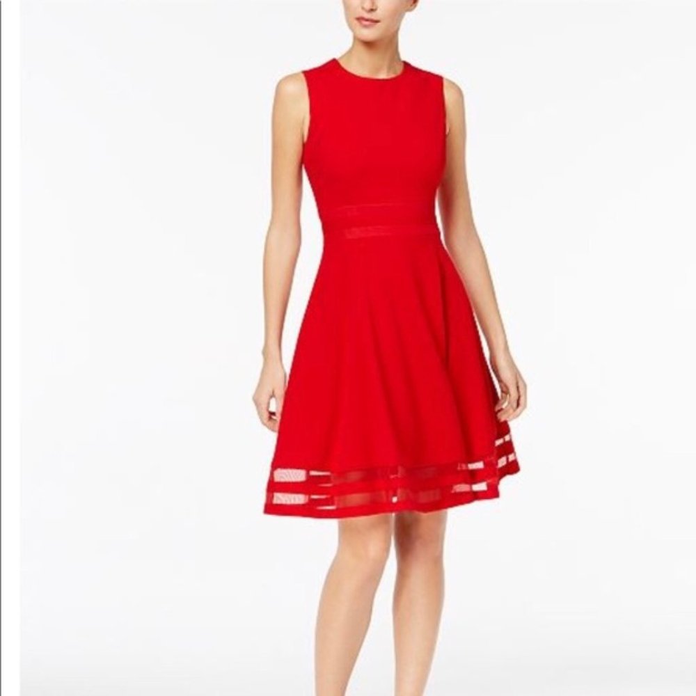 NWT Calvin Klein illusion-trim fit & flare dress